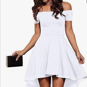 Sarin Mathews - White Off Shoulder High Low Skater Style Dress